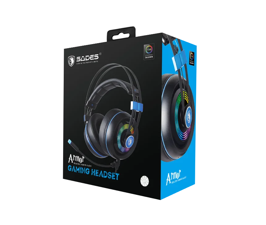 Игровая гарнитура SADES Armor USB Realtek игровое аудио легкое RGB Освещение шумоподавление