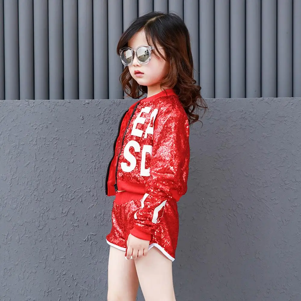 Детский костюм черлидера в стиле хип-хоп с красными блестками для девочек