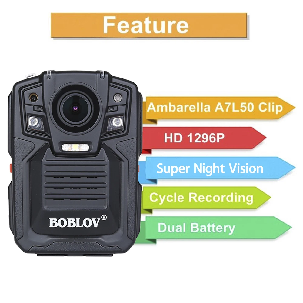 BOBLOV HD66-02 HD 1296P видеокамера, портативная полицейская камера безопасности, видеокамера Ambarella A7 с пультом дистанционного управления, 64 ГБ, полицейская камера с gps