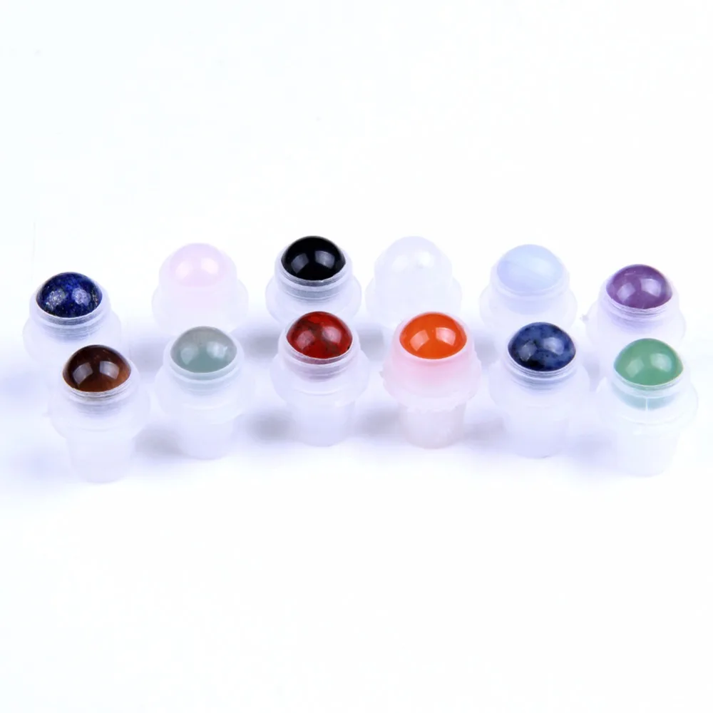

yaye 12pcs Natural Semiprecious Stones Essential Oil Perfume Bottle Refillable Gemstone Roller Ball Polished Whosale Dropship