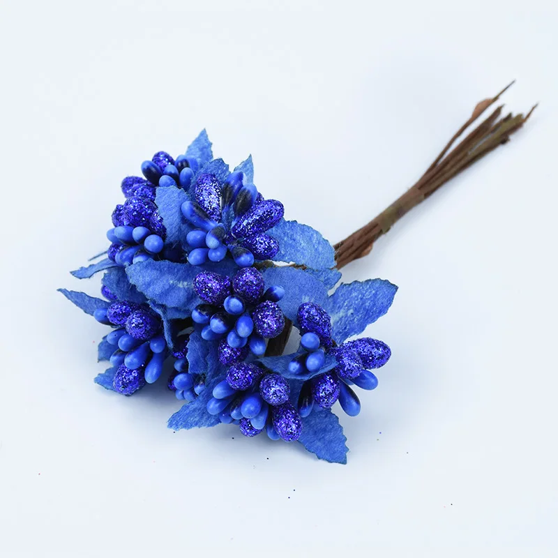 dark blue 10 шт., искусственные цветы, яркое золото, скрапбукинг, аксессуары для украшения дома, Рождественский венок, тычинки, сделай сам, Подарочная коробка, искусственные растения - Цвет: dark blue