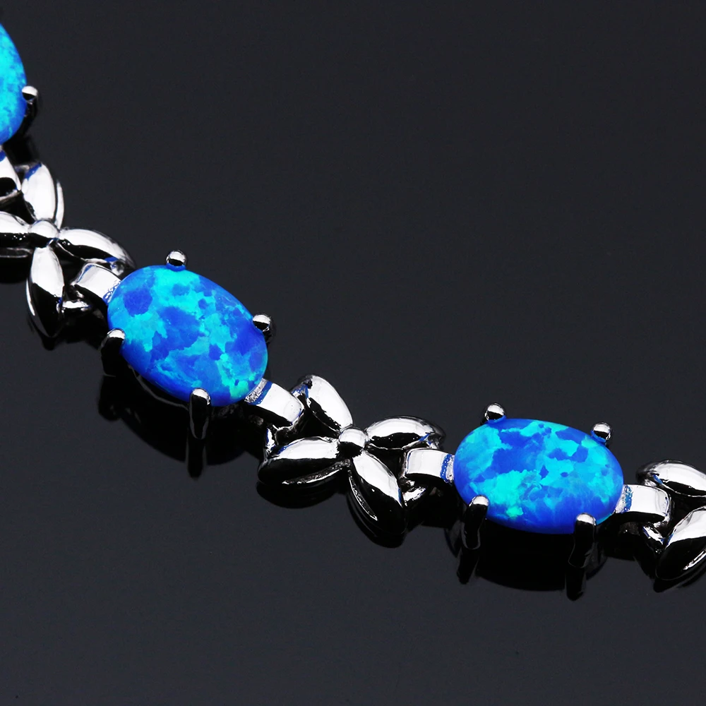 Женский серебряный браслет с овальным голубым огненным опалом|bracelets for|charm braceletcharm
