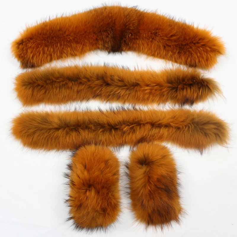 orange raccoon fur OFTBUY/; воротник из натурального меха; манжеты; большой натуральный мех енота; лисий мех; Зимняя мода - Цвет: orange raccoon fur