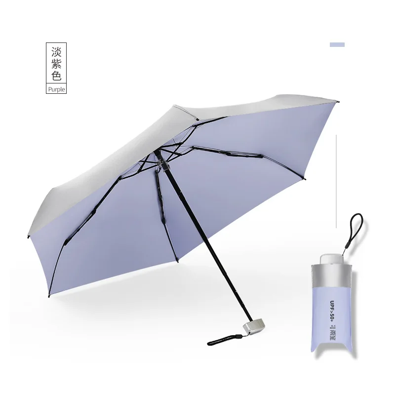 light purple Ультра складной светильник с серебряным покрытием, зонт от солнца, карманный мини-зонт для женщин UPF50 - Цвет: light purple
