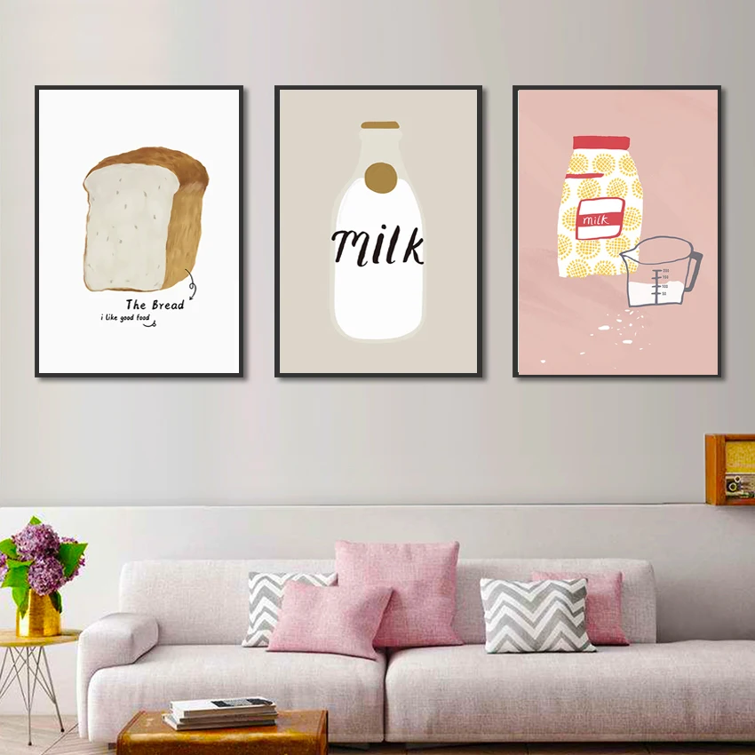 Декоративная картина с изображением молока хлеба завтрака ресторана милые