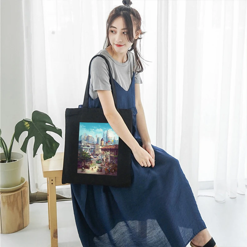 Черная Холщовая Сумка через плечо сумка на молнии для печати логотипа своими