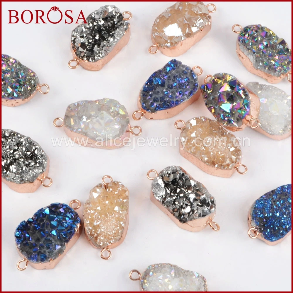 BOROSA 10 шт. розовое Золотая радужная Титан Druzy разъемы Модные Агат Drusy двойной