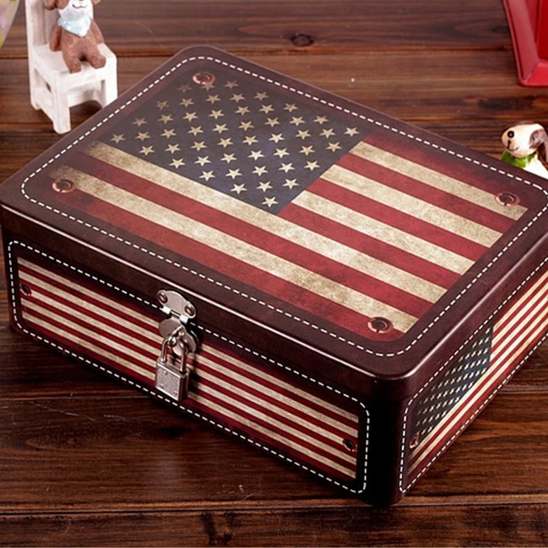 Ретро Портативный американский флаг блокировки коробки Винтаж для хранения