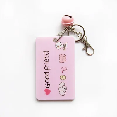 Coloffice милый мультяшный свинья животное держатель для карт розовая серия дети автобус карта защитный чехол кампус доступ карты набор колокольчик-брелок - Цвет: 4