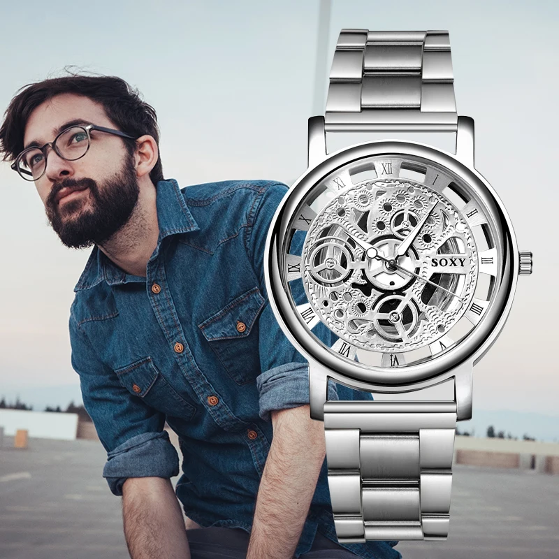 

SOXY Hot Sale Men Quartz Wrist Watch Mens Watches Top Brand Luxury Clock Fashion Hollow Designer Sport Watch relogio masculino