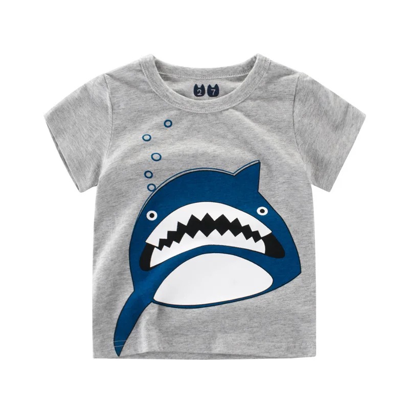 

Boy Summer T shirt Children Clothing Boys Top Baby Clothes Shark Print Boys Cartoon Children Short Sleeve T shirts 3-7Y