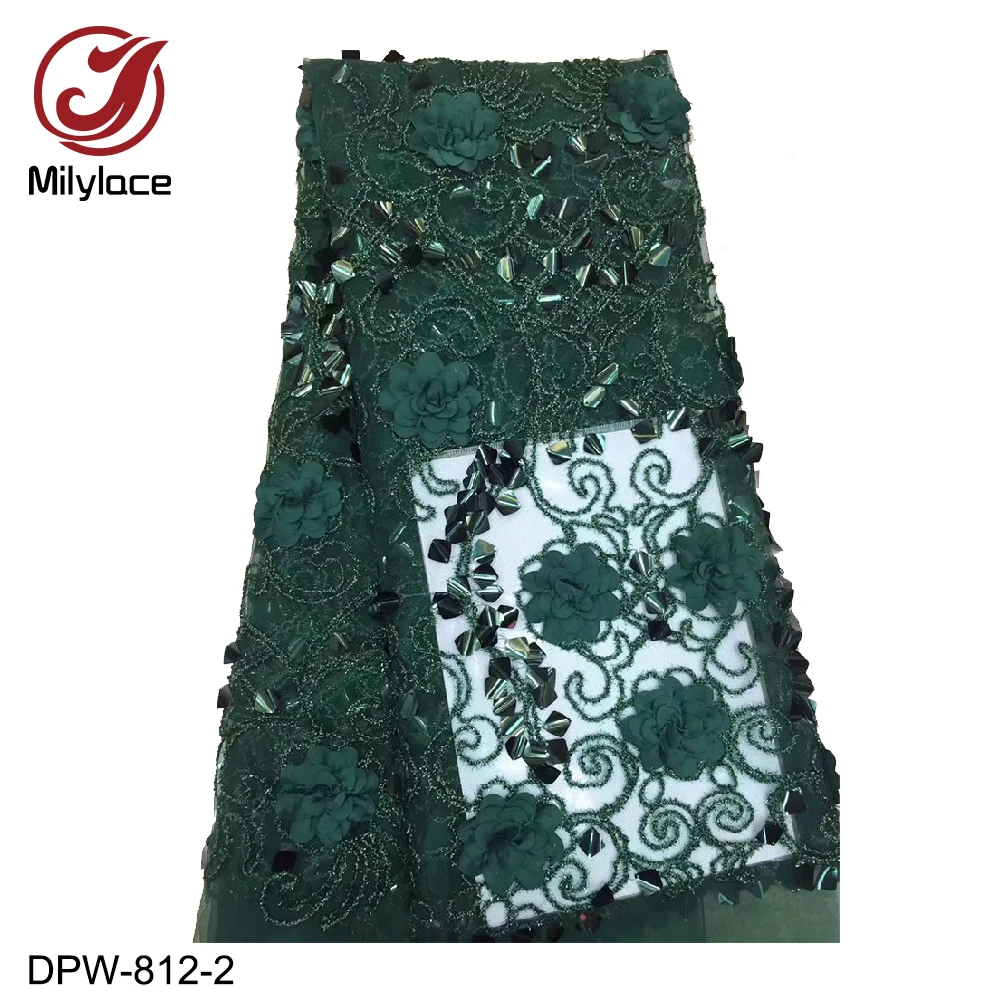 

Milylace 3D flower French lace fabric 5 yards 2019 bridal wedding dresses sequined tulle lace African net lace fabric DPW-812