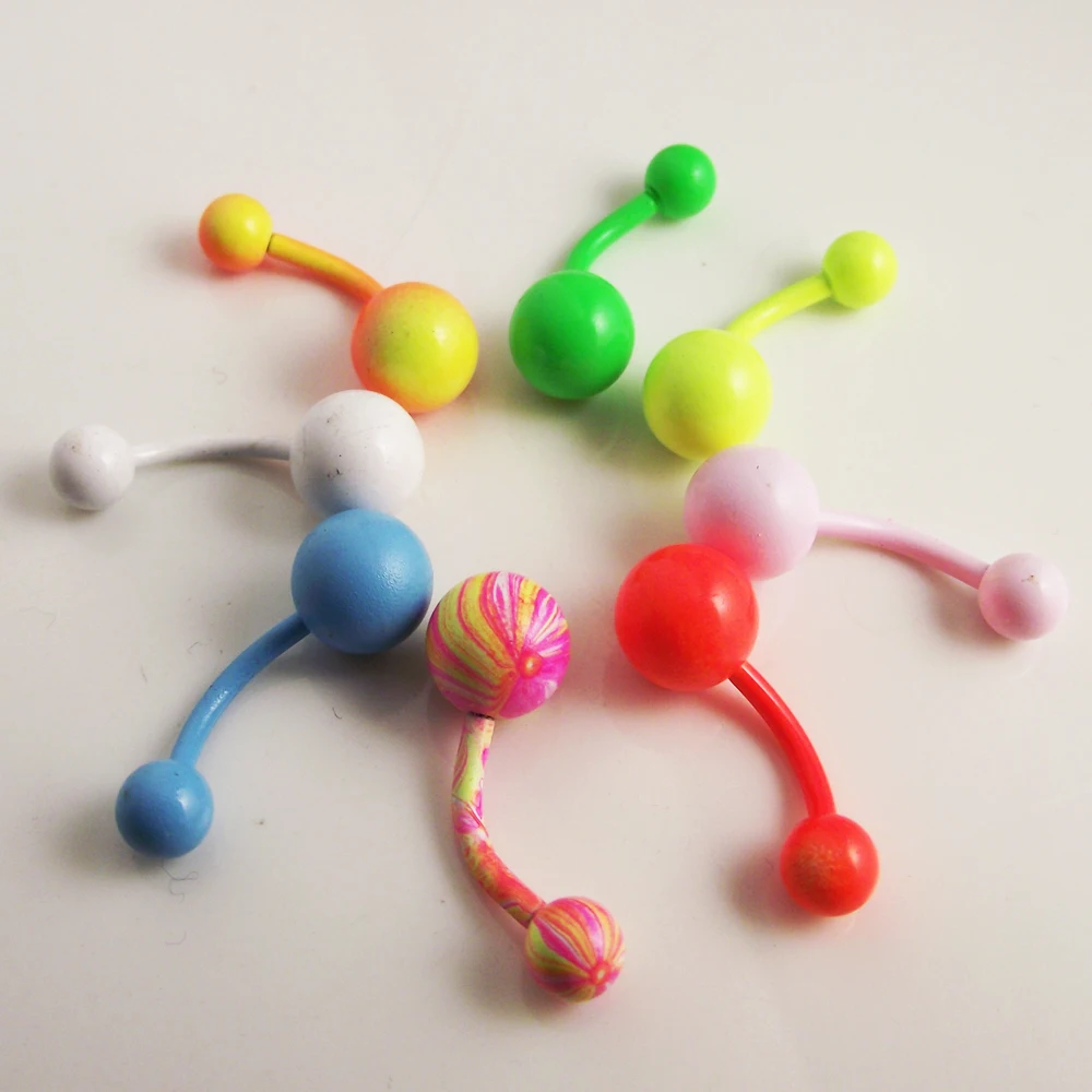 Женское кольцо на пупок неоновое из нержавеющей стали ярких цветов 1 шт. |