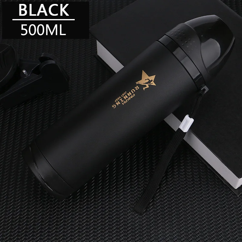 500ML BLACK Термос PINKAH из нержавеющей стали с двойными стенками, Термокружка для путешествий, кружка для воды, Вакуумная чашка для школы, домашнего офиса, кофейная чашка, 500 мл - Цвет: 500ML BLACK