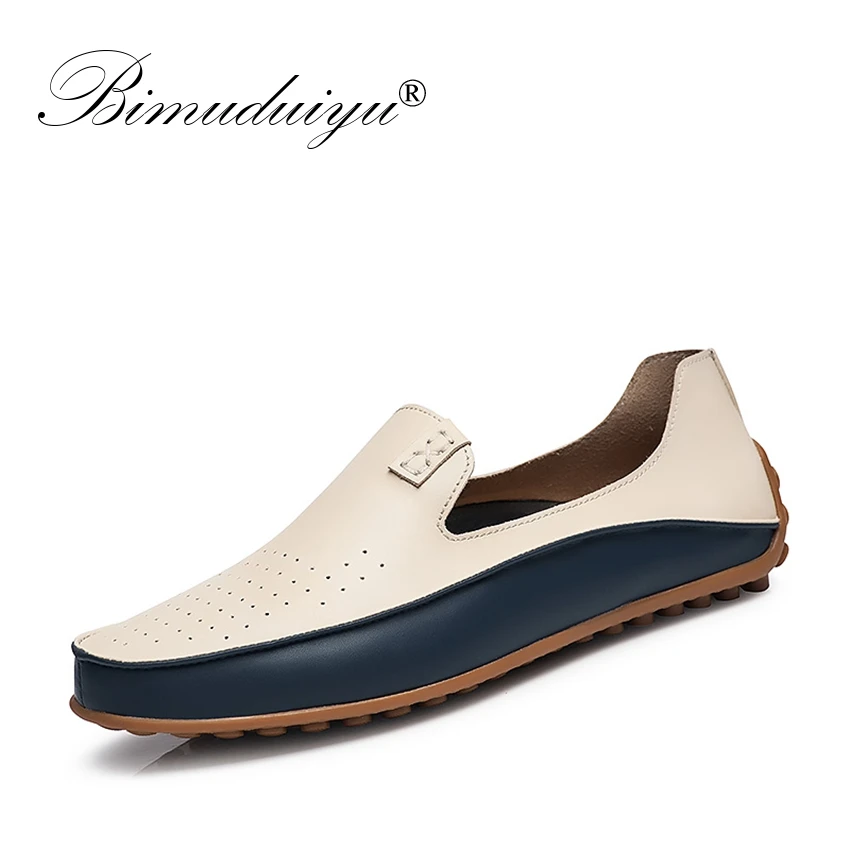 BIMUDUIYU Brand Summer Causal Shoes Men Loafers Breathable Holes Flat High Quality Leather Moccasins Driving | Обувь