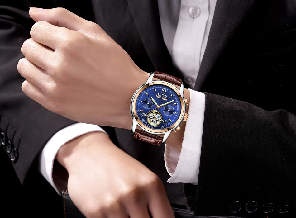 Relogio masculino мужские часы Топ бренд Luxruy LIGE автоматические часы мужские водонепроницаемые спортивные часы мужские кожаные деловые наручные часы