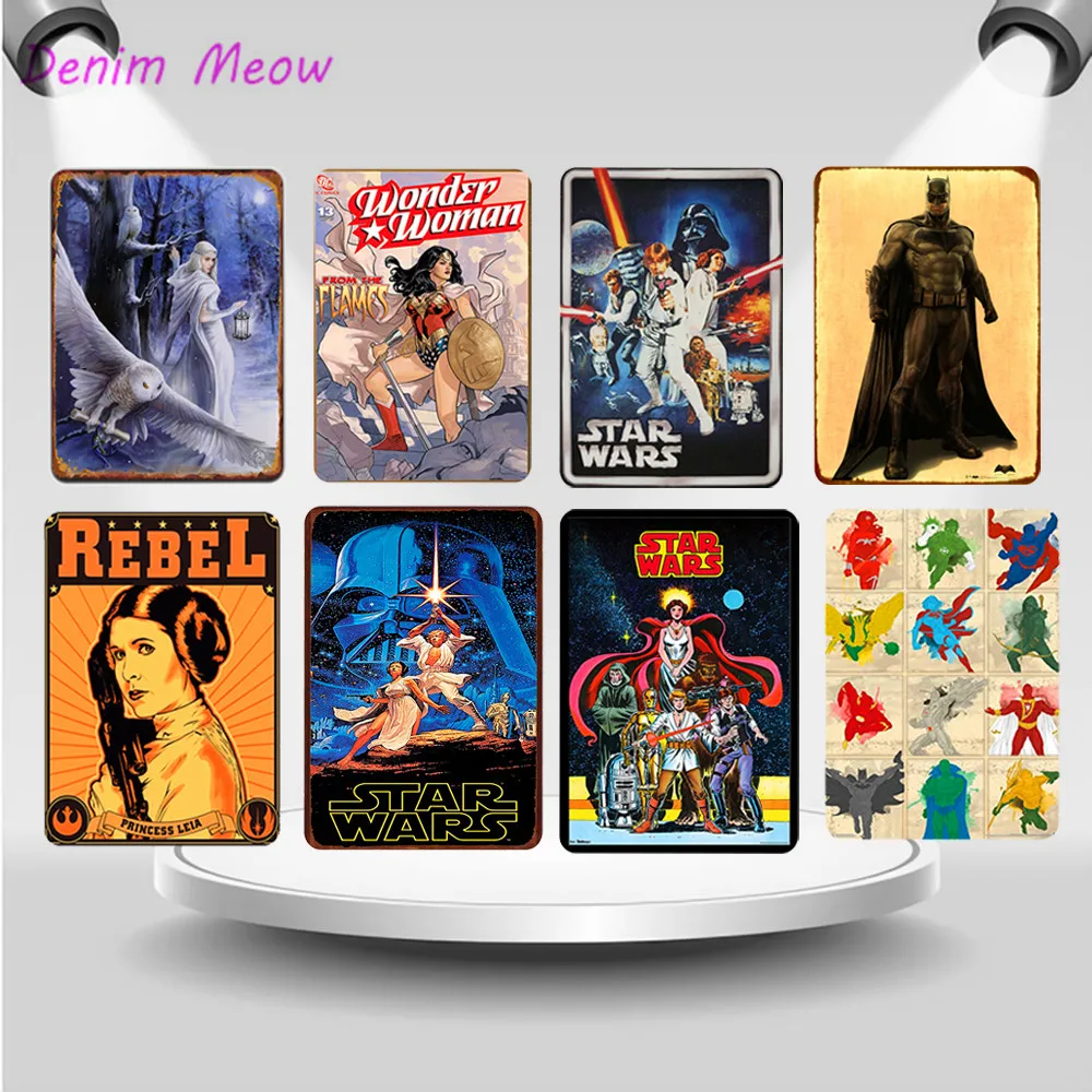 

Vintage Super Hero Comic Cartoon Metal tin signs Movie Anime Characters Wall Painting Plates Cinema Film Poster Home Decor WY41