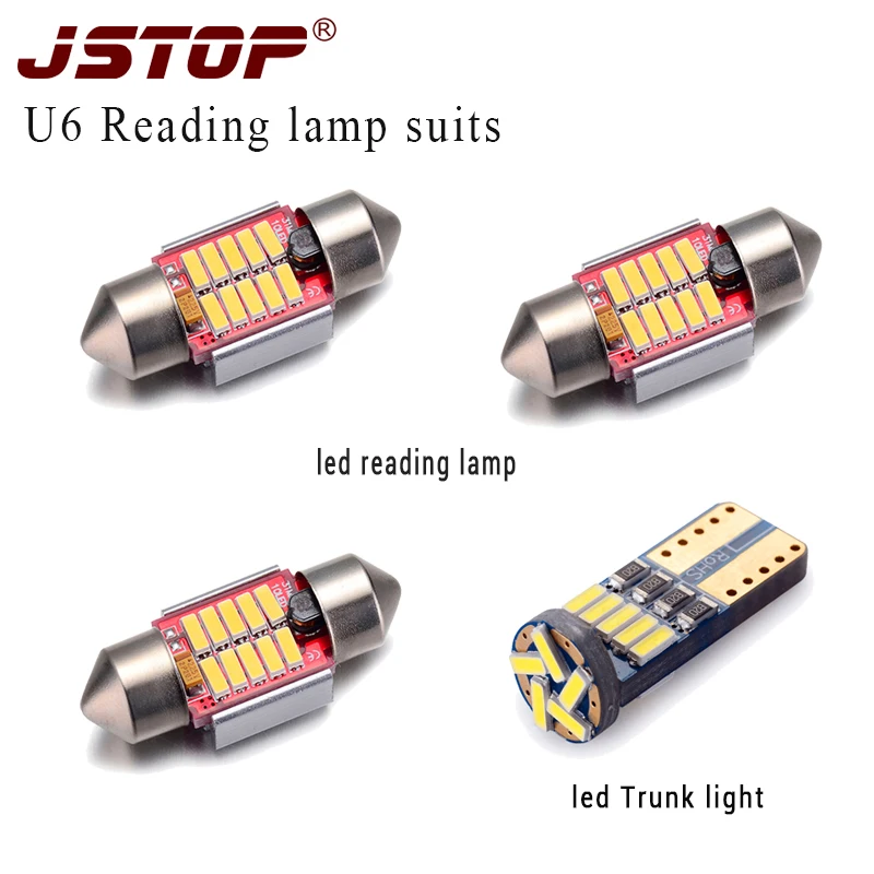 

JSTOP 4pcs/set U6 led car reading light 31mm canbus festoon C5W Trunk lights T10 W5W 6000k led dome lamps 12V car reading lights