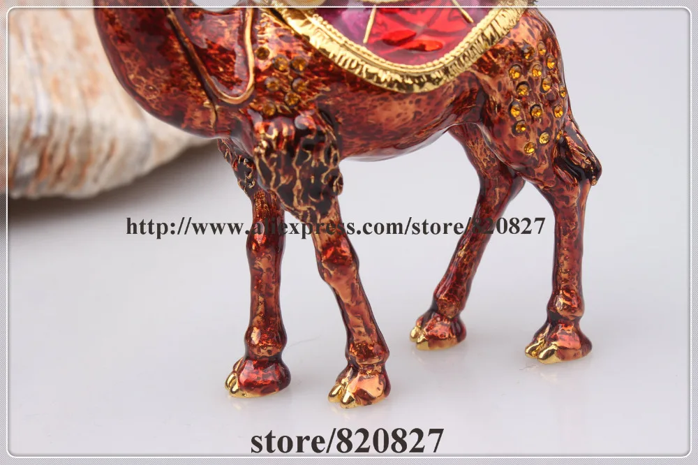 Miniature Dark Brown Camel Enamel Figurine with Czech Element Crystals Trinket Pill Jewelry Box