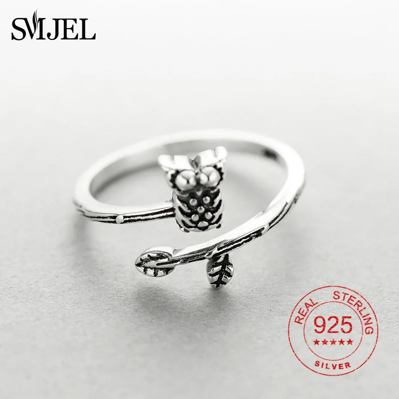 Женское кольцо SMJEL из серебра 100% пробы с изображением милой Ночной Совы|Кольца| |