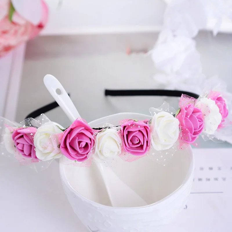 White Rose red Новинка года, 1 шт., венок с цветами для девочек, маленькая подружка невесты, повязка на голову, изящные высококачественные изысканные подарки, 15 цветов - Цвет: White Rose red