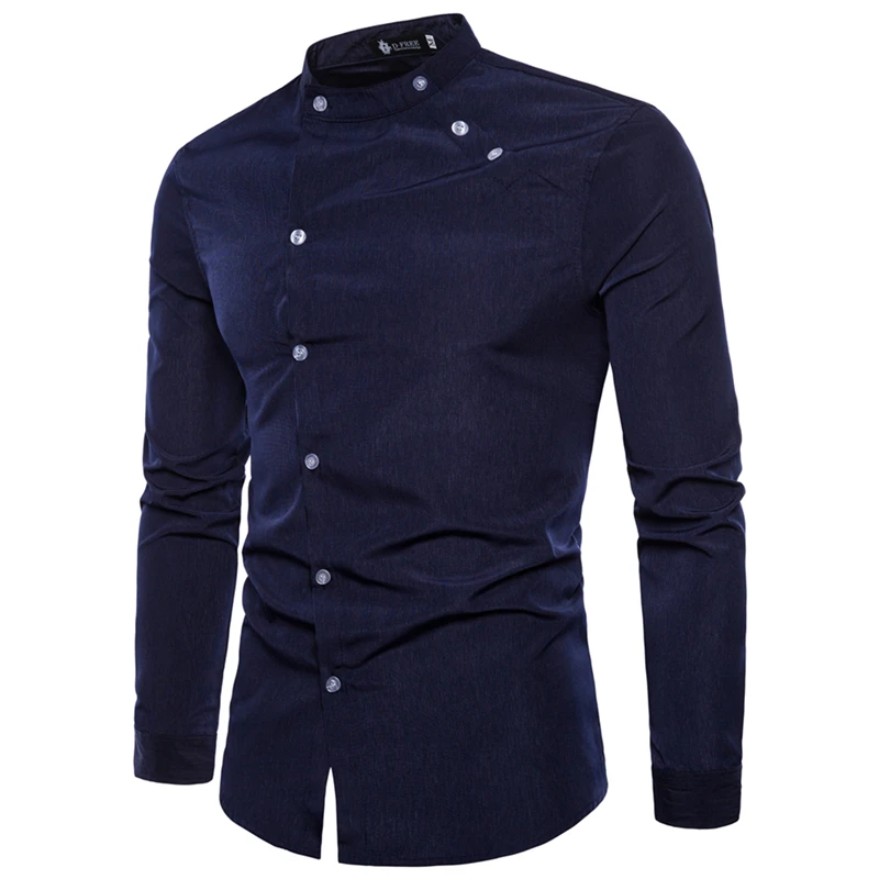 

TANG 2021 New Fashion Male Autumn High-grade Pure Cotton Slim Fit Business Shirts/men Stand Collar Casual Long Sleeve Shirts