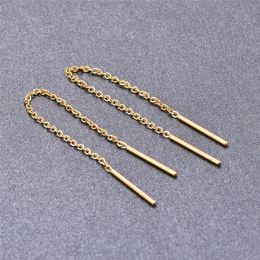 Женские серьги пусеты Martick из нержавеющей стали золотого цвета с цепочкой E175|fashion