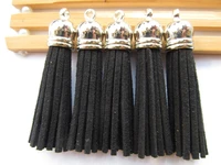 free shipping 100pcs 59mm black suede leather jewelry tassel for key chains cellphone charms top plated end caps cord tip