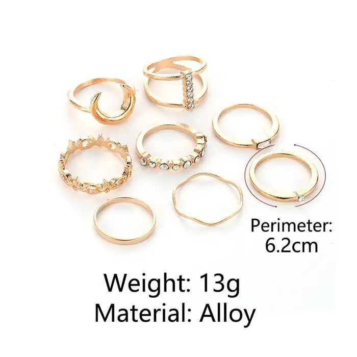 New Women Fashion Casual Artificial Gem Pack of Rings 11pcs/8pcs Jewelry Charm Wedding Ring Rose gold Set