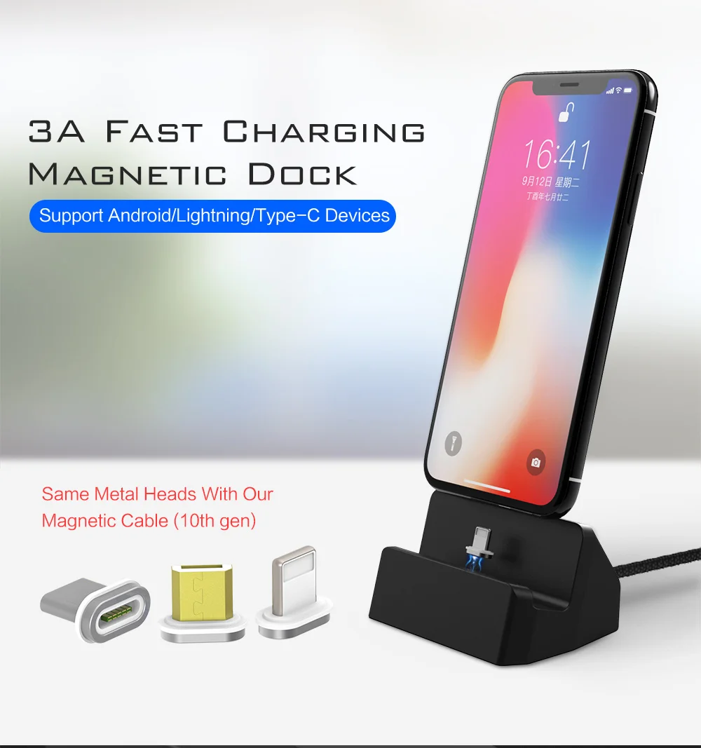 SIKAI 3 в 1 USB C Android IOS Магнитная зарядная док-станция USB кабель для iPhone X samsung huawei 3A Магнитная подставка для быстрой зарядки