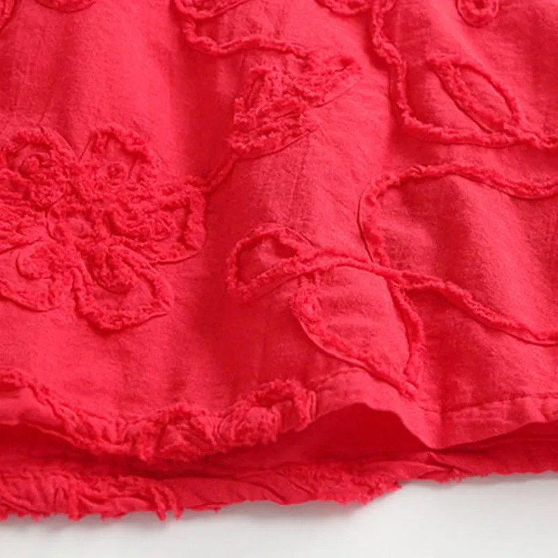 Красный белый сорочка топ с цветочной вышивкой свободные хлопковые рубашки для