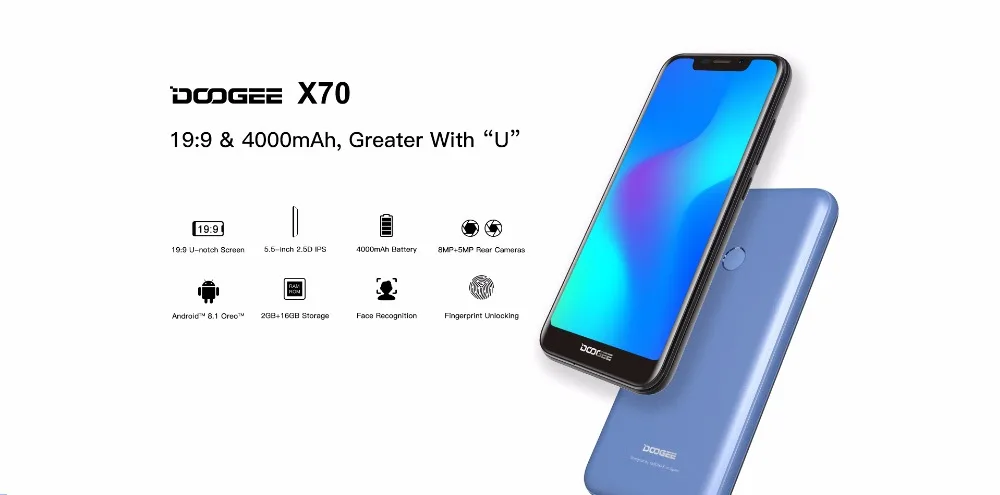DOOGEE X70 4000 мАч 5 дюймов 19:9 полный Дисплей 3g мобильного телефона MTK6580A 4 ядра 2 ГБ + 16 8MP