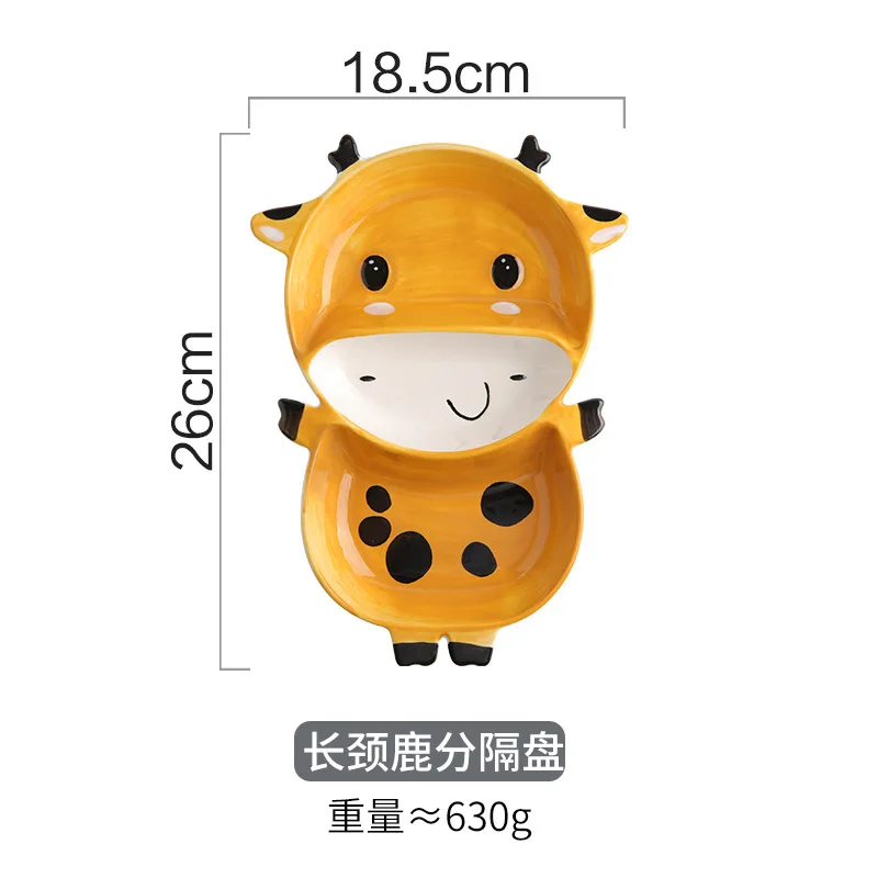 giraffe tray Новые детские 5 шт милые керамические Мультяшные животные Медведь Кролик Форма тарелка для кормления фрукты тарелки для закуски Дети Детская посуда - Цвет: giraffe tray