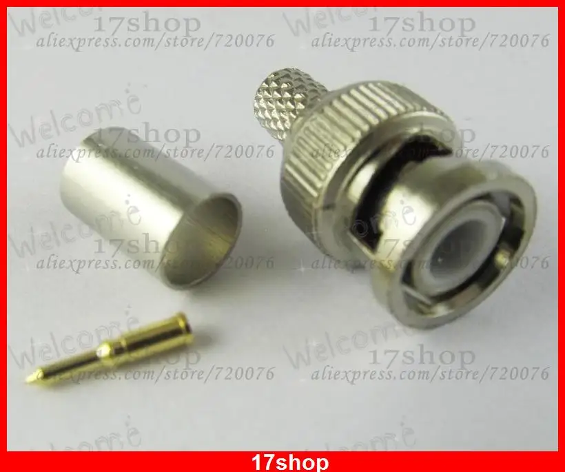 100 комплектов 3 шт BNC Мужской обжимной для RG59 RG-59 коаксиальный кабель разъем Вилки |