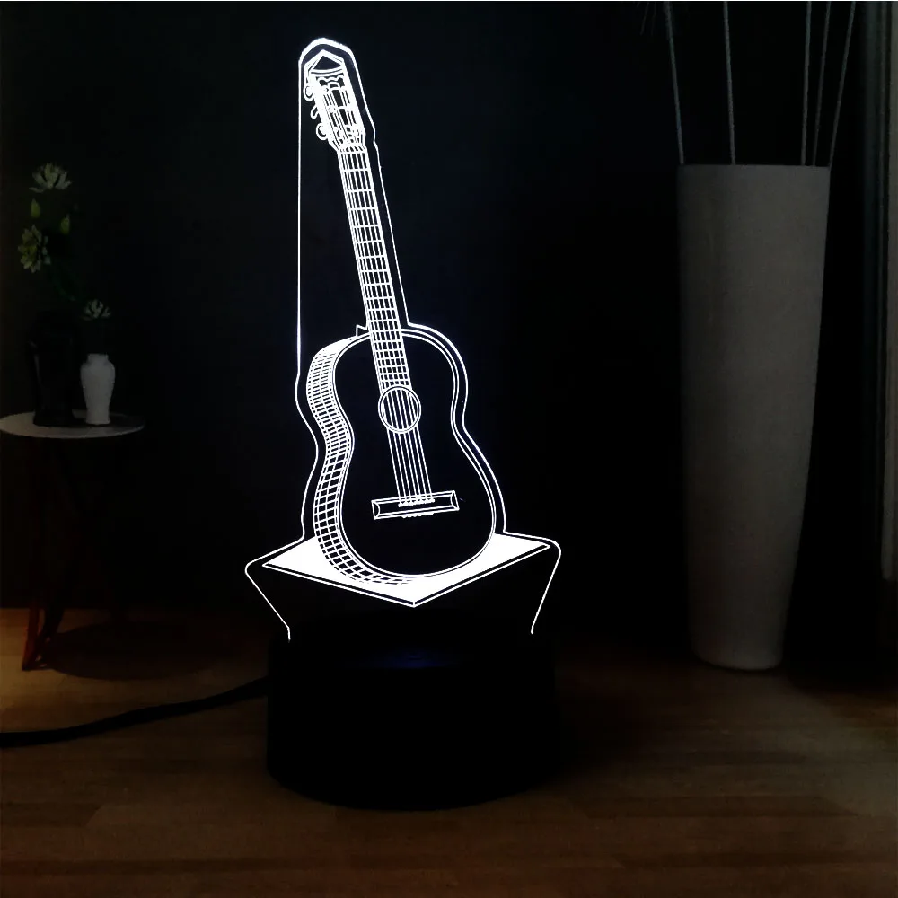 3D иллюзия музыкальная гитара 7color Изменение светодиодный сенсорный пульт дистанционного акрилового Дека атмосферная прикроватная RGB настольный ночник лампа детский праздничный подарок