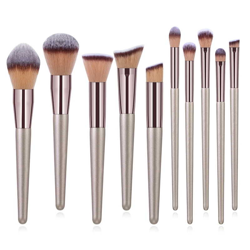 10pcs champagne Massaller 10 шт. мягкие синтетические волосы кисти для макияжа бровей смешивание Основы Тени для век Красота косметический набор пудра кисти инструмент - Handle Color: 10pcs champagne