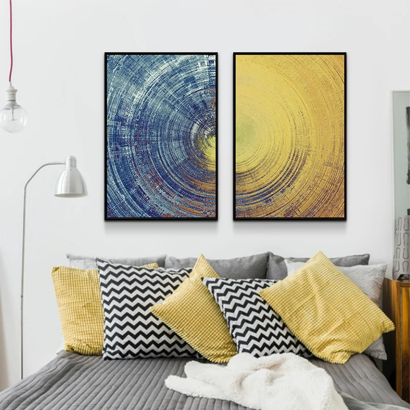 

Abstract Blue Meets Yellow Circle Wall Art Canvas Paintings Poster and Prints Pictures for Bedroom Living Room Home Decoration
