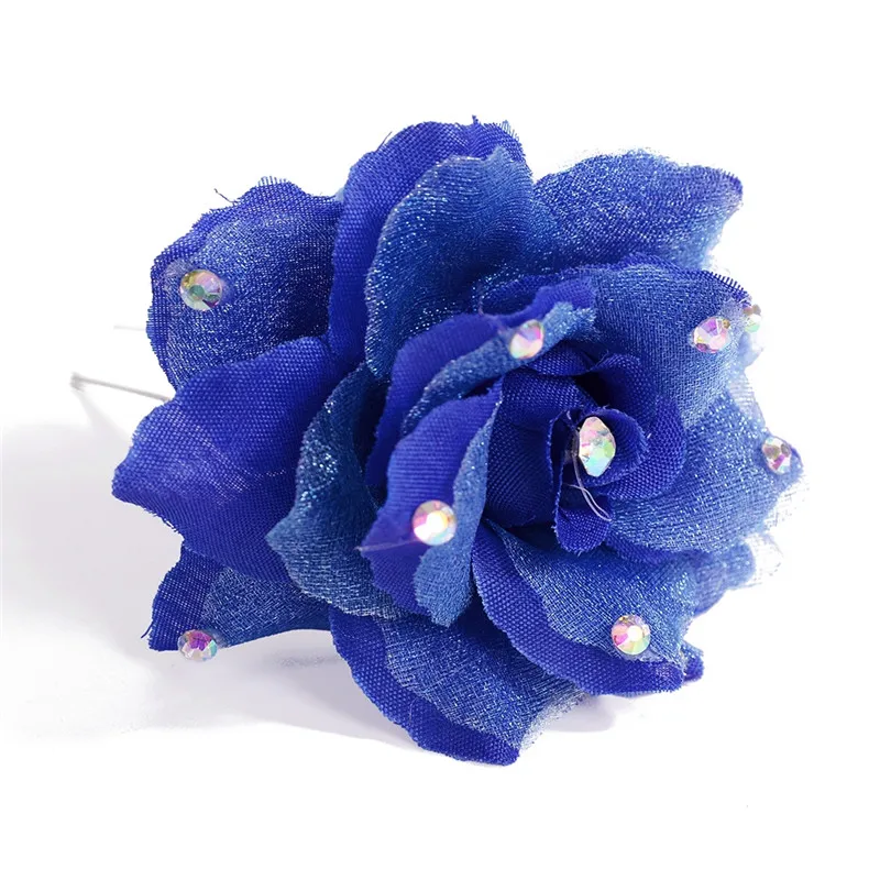 PINKSEE 2 Pcs Organza Fabric Rose Flower Hairpin With Crystal 16 Colors Headwear Bridal Hair Accessory Jewelry tiara de noiva | Украшения и
