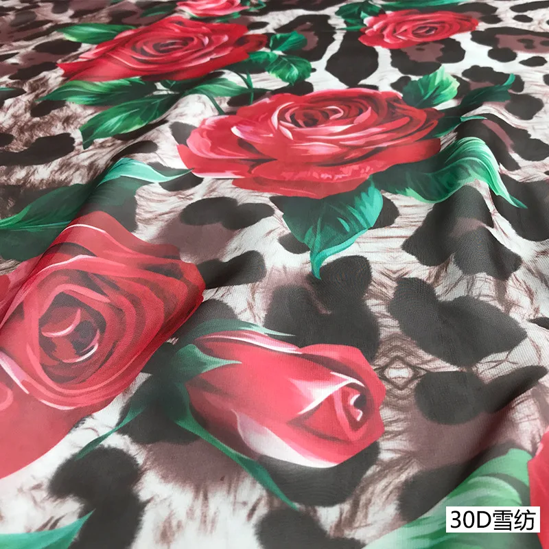 Новинка 2019 модная ткань из полиэстера с принтом роз и леопарда улучшенная