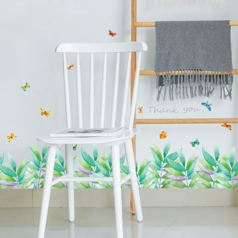 Зеленые листья плинтус наклейки на стену Kithchen спальня ванная комната Декор