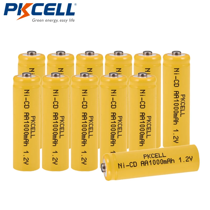12 шт./лот PKCELL Ni-CD 1 2 V AA батарея 1000mAh перезаряжаемые батареи Вольт 2A Кнопка верхней