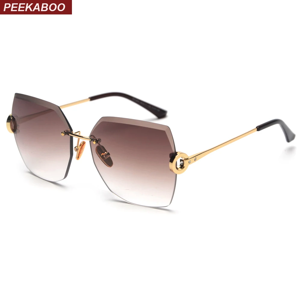 

Peekaboo brown no frame sunglasses women with rhinestone 2019 summer gift rimless sun glasses for women square uv400