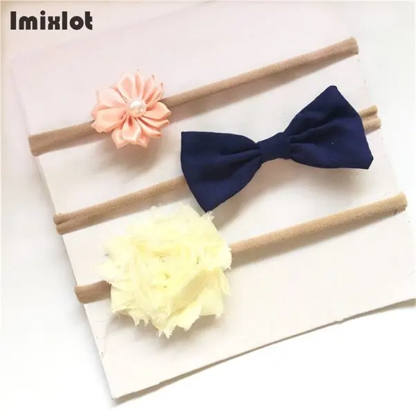 03E Смешанный стиль, 3 предмета, имитация жемчужная лента, кружевная Цветочная повязка на голову, ободки для девочек, эластичная резинка для волос, Детские аксессуары для волос - Цвет: 03E