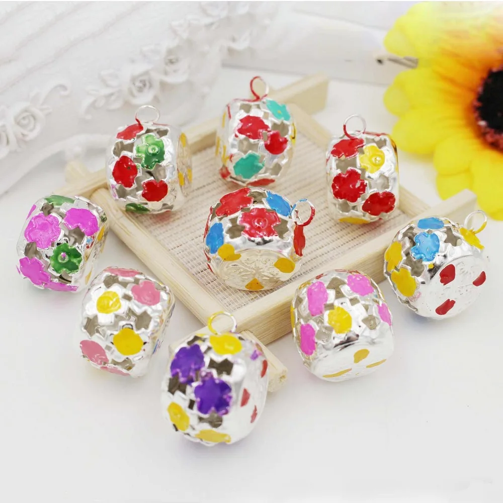 

20mm Hollow Mixed Color Enamel Printing Flower Bell Charms Craft Jewelry Accessories Necklace Pendant