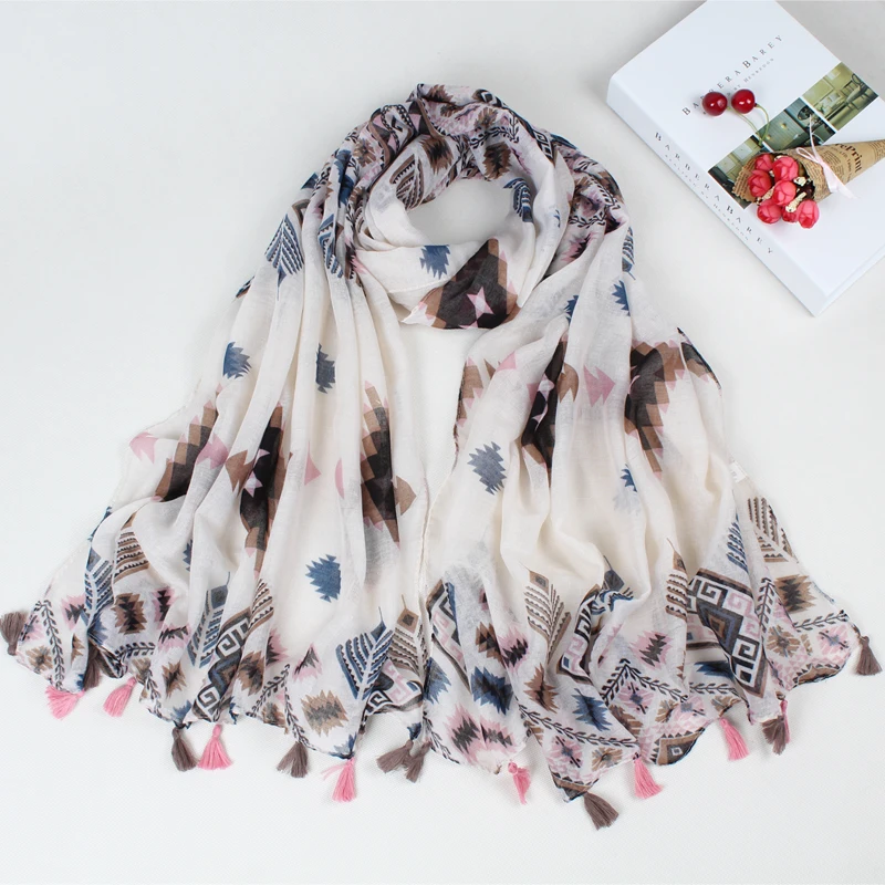 Женский хлопковый хиджаб с геометрическим принтом в богемном стиле| |