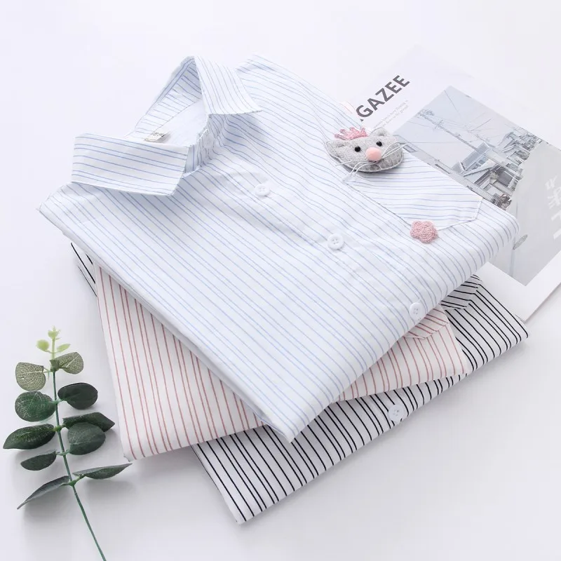 

Women White Blouse Shirt Female Cotton New Summer Sweet Cartoon Cat Embroidery Shirts Women Tops Ladies Clothing 2018