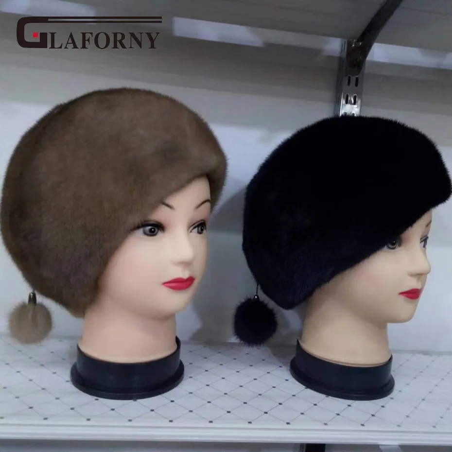 Glaforny 2018 New Arrival Genuine Mink Fur Hats with Ball Whole Berets Women Fashion Caps | Аксессуары для одежды