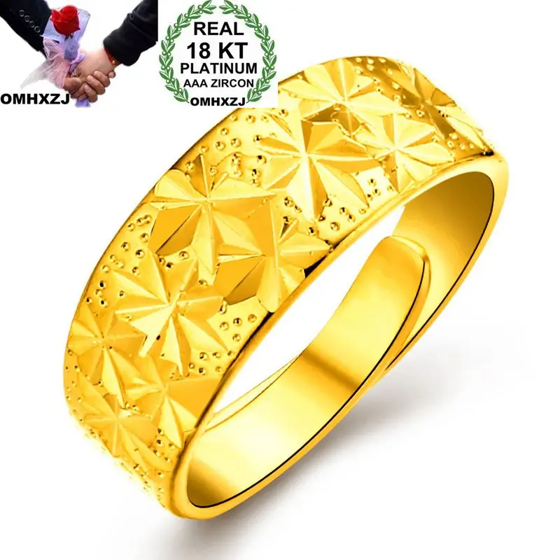 

OMHXZJ Wholesale Personality Fashion OL Woman Girl Party Wedding Gift Gold Star Wide 18KT Yellow Gold Ring RN11