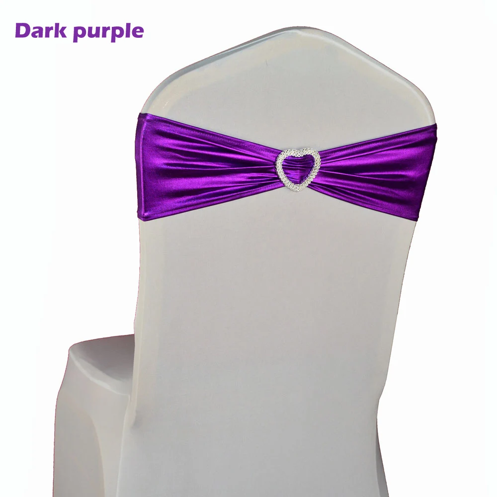 Dark Purple 100 шт. эластичные ленты для стульев с пряжкой в форме сердца, металлические ленты для стульев, банты для свадебных украшений, 10 цветов - Цвет: Dark Purple