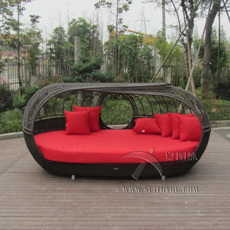 

Luxury Outdoor rattan daybed with canopy Outdoor furniture sun lougner for patio to sea port by sea